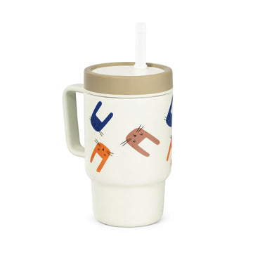 Tumbler with Straw 260ml, White Cartoon Print Kids Tumbler with Straw and Lid, BPA Free Lightweight Sipper Cup for School Travel