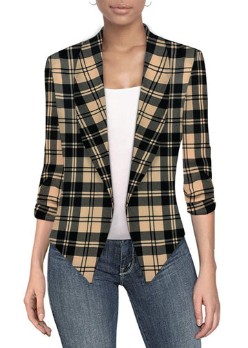 Womens Casual Work Office Open Front Plaid Print Blazer Jk1133X 11396 Blktau 1X