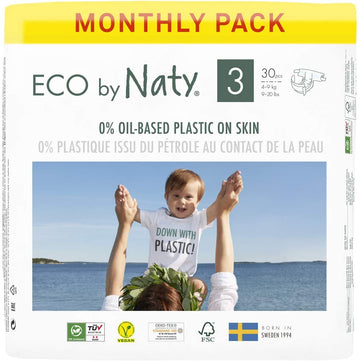 Eco By Naty Baby Diapers - Plant-Based Eco-Friendly Diapers, Great For Baby Sensitive Skin And Helps Prevent Leaking (Size 3, 18