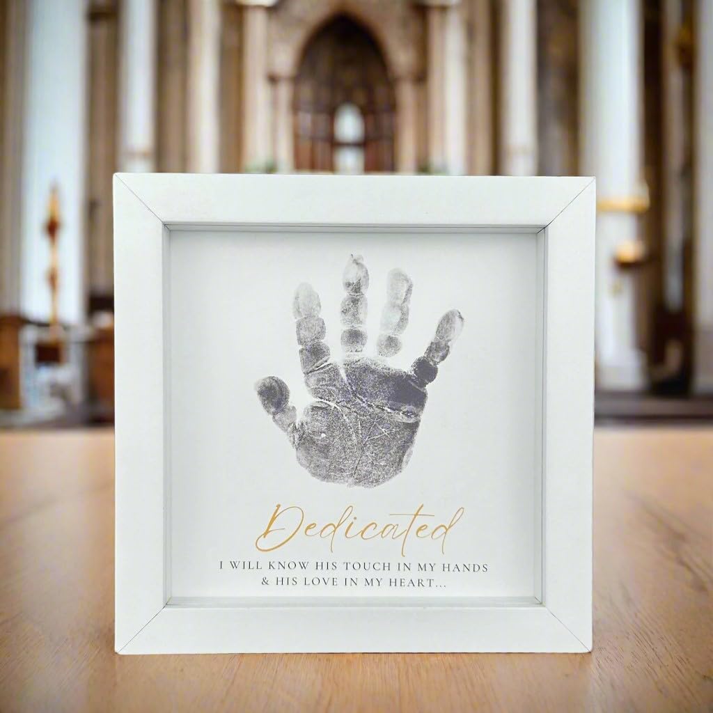 The Grandparent Gift Company- White Shadowbox Frame 6 X 6 Table Or Shelf Frame With Dedicated    Sentiment- Baby Handprint Dedic
