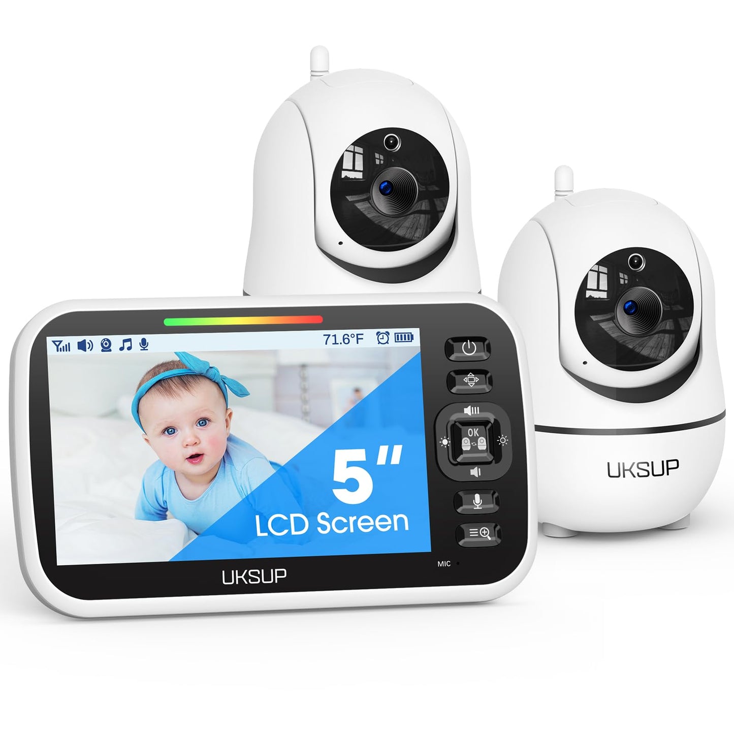 Uksup Sm663V2 Baby Monitor With 2 Cameras - 5' Display Video Baby Monitor With Remote Pan & Tilt, 2X Zoom,Auto Night Vision, 2