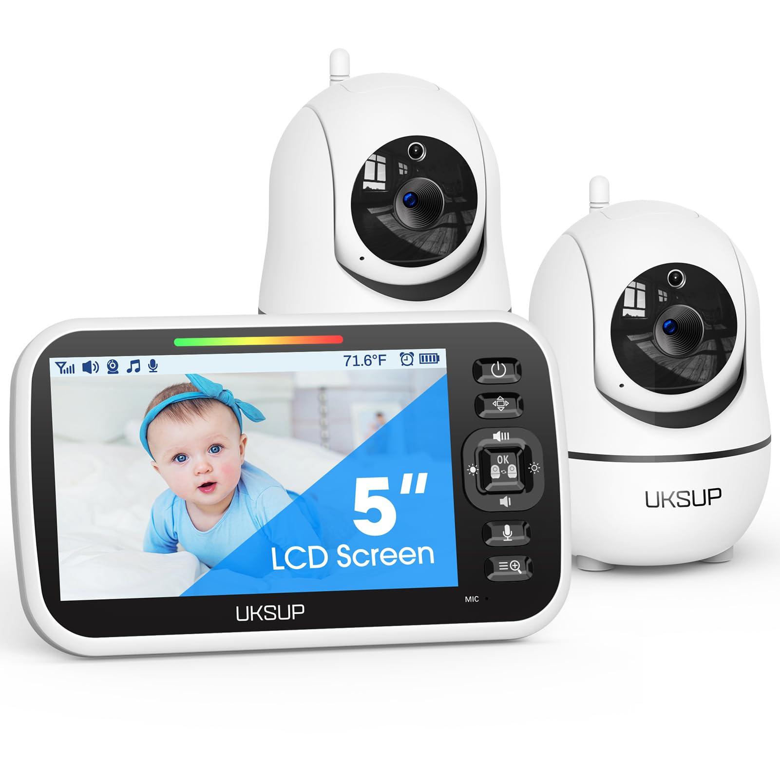 Uksup Sm663V2 Baby Monitor With 2 Cameras - 5' Display Video Baby Monitor With Remote Pan & Tilt, 2X Zoom,Auto Night Vision, 2