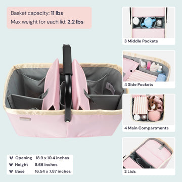 Babbleroo Diaper Caddy: Large Capacity Diaper Organizer Basket, Perfect For Storing Baby Wipes, Diapers & Baby Essentials. Spaci