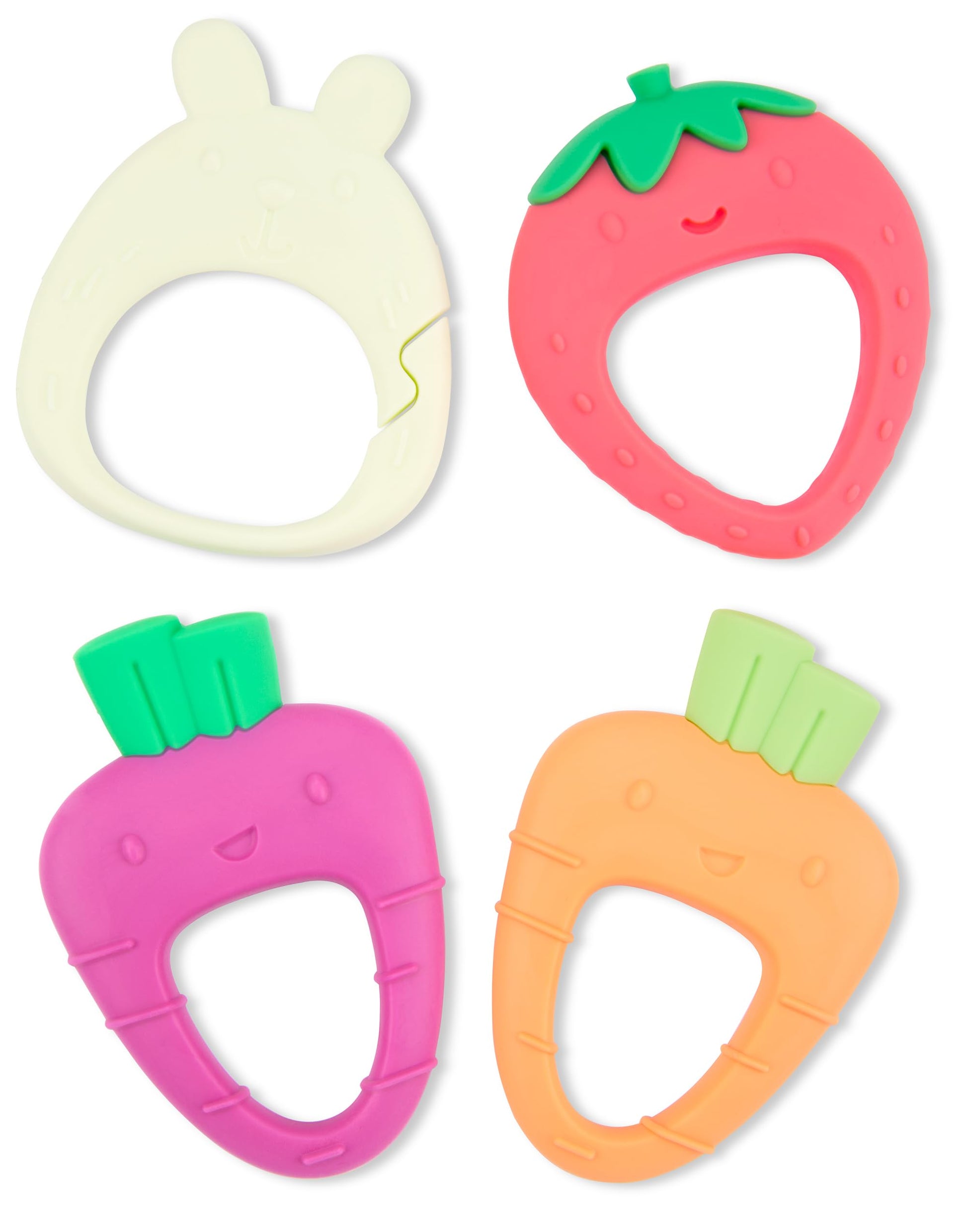 Skip Hop Soft Silicone Baby Teething Ring Toys Farmstand Teethe & Play Toy Set of 4, BPA-Free, Age 3m+