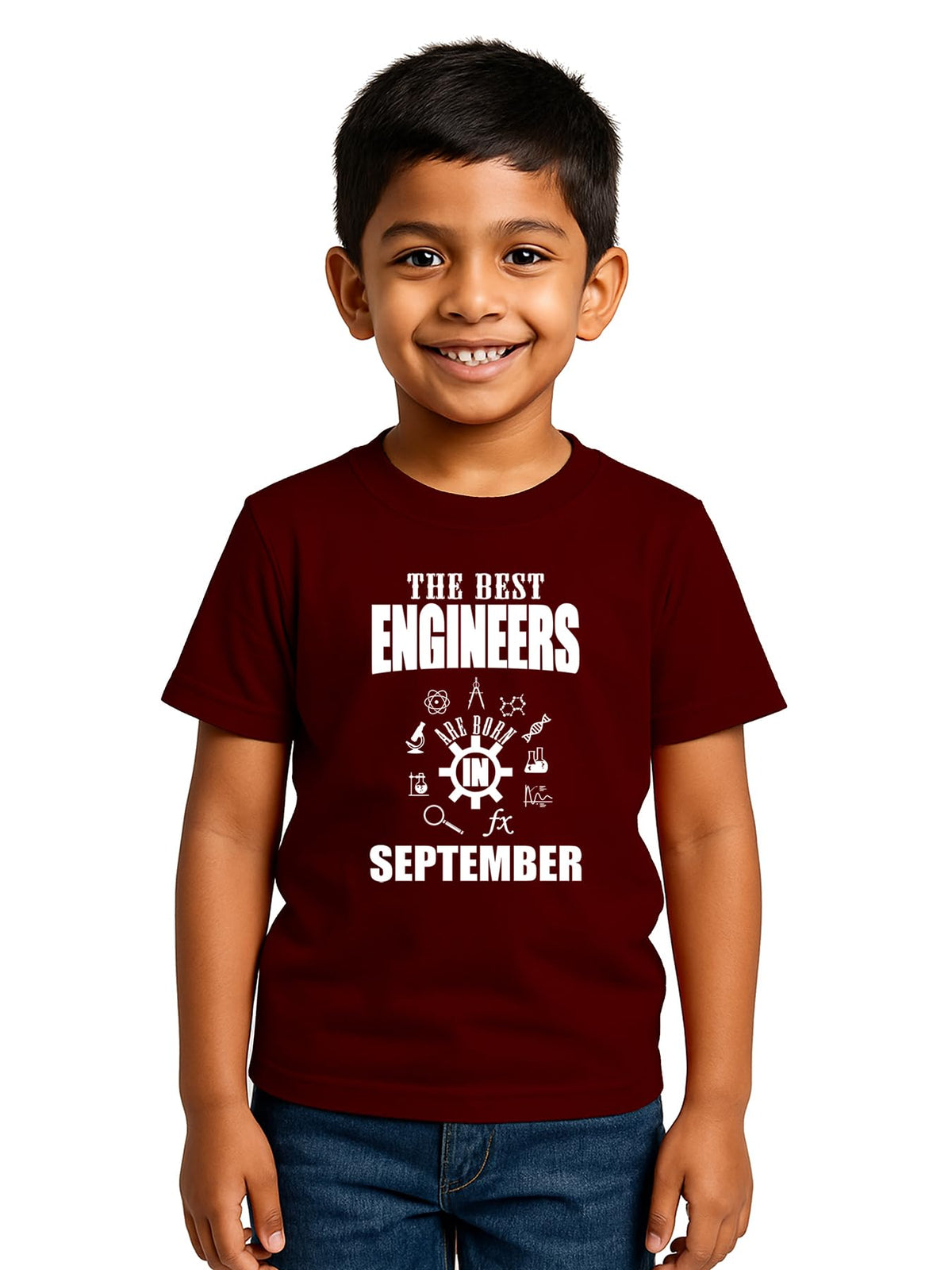 Caseria KidS Cotton Graphic Printed Half Sleeve TShirt  Best Engineers September (Maroon, 612 Months)