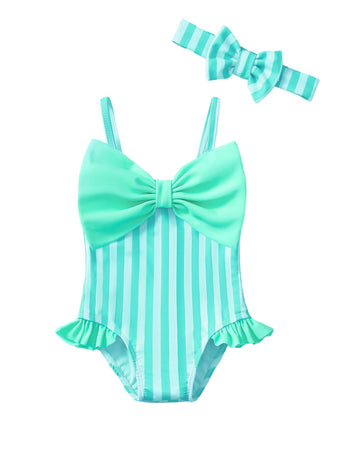 Mioglrie Baby Girl Swimsuit Infant 18-24 Month Bathing Suits Newborn Girls Summer Beach Swimwear Toddler Green Ruffle Stripe One