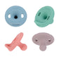 Nuby 2 Piece 100% Silicone Cherry/Natural Shape Pacifiers, 6-12 Months, Blue/Green or Pink/Purple