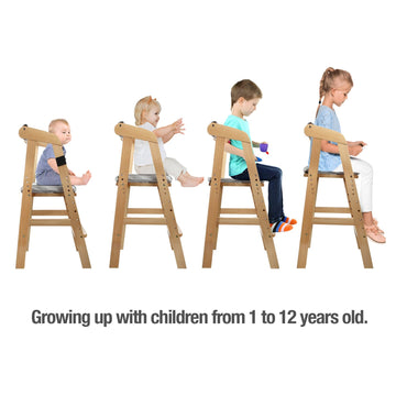 Pandaear Wooden High Chair For Toddlers, Adjustable Child Highchair Feeding Chair With Removable Cushion & Steps For Kids Dining