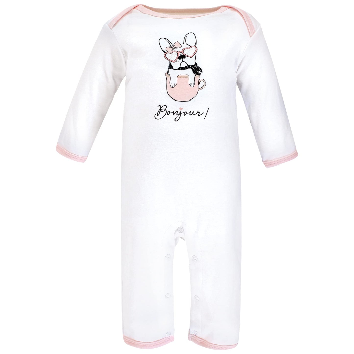 Hudson Baby Unisex Baby Cotton Coveralls, Bonjour, 0-3 Months