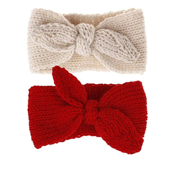 Utowo Newborn-Infant-Toddler Knitted-Knotbow-Turban Rabbit-Ear-Headbands Baby-Girls Head-Wrap-Headband 0-6 Years (Red+Beige)