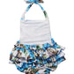 One Piece Redbub Floral Ruffles Rompers Bathing Suits Dress With Headband (Large,Light Blue)