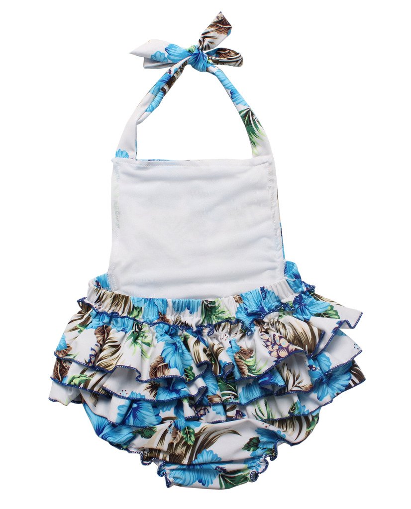 One Piece Redbub Floral Ruffles Rompers Bathing Suits Dress With Headband (Large,Light Blue)