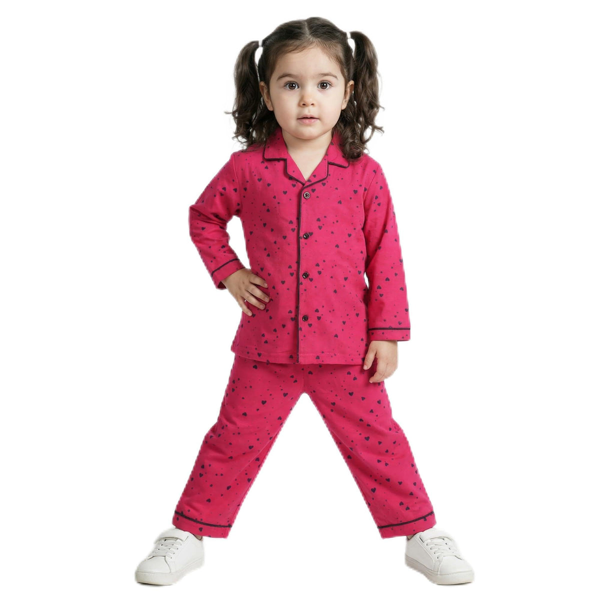 Clap Unisex Baby Kids Cotton Printed Full Sleeves Long Sleeve Pajama Night Suit Dark Pink 1Pc (1824 Months, Dark Pink)