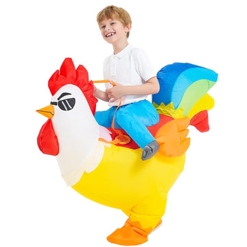 Kooy Inflatable Chicken Costume, Rainbow Chicken Inflatable Costume For Kids Blow Up Halloween Costumes (7-9Y)