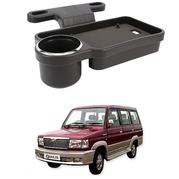 Oshotto (FT04) Foldable Car Auto Headrest Rear Back Seat Table Drink Food Cup Tray Holder Compatible with Toyota Qualis  Black