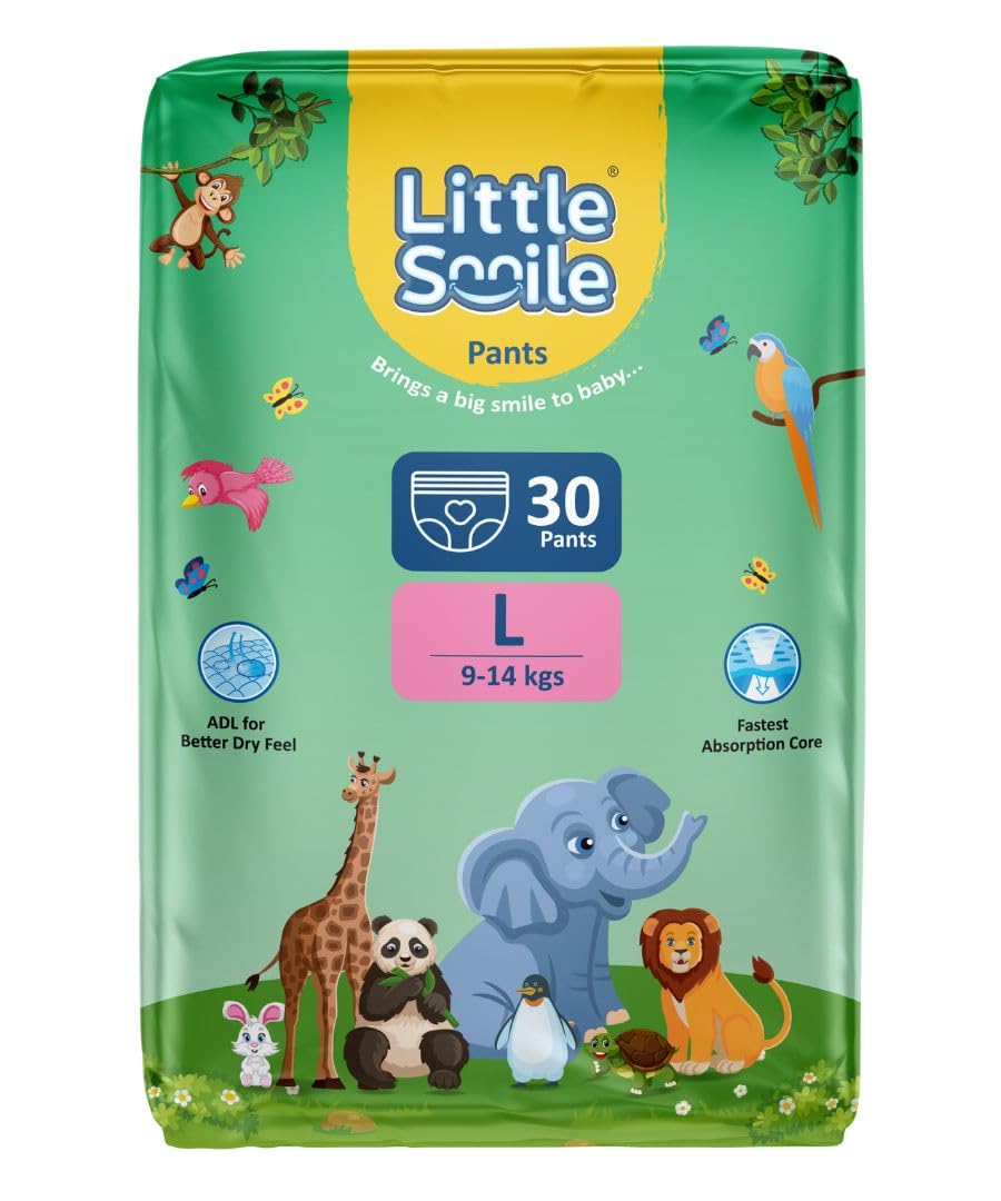 Little Smile Baby Diapers Pant Style | Large (L) Size | Ideal For 914 Kgs Baby | 30 Count Odorless And Antibacterial Layer Wit