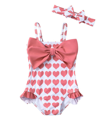 Mioglrie Baby Girl Swimsuit Infant 18-24 Month Bathing Suits Newborn Girls Summer Beach Swimwear Toddler Cute Pink Heart One Pie