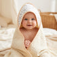 Baby Hooded Towel Wrap, Waffle Textured, Beige with Printed Hood