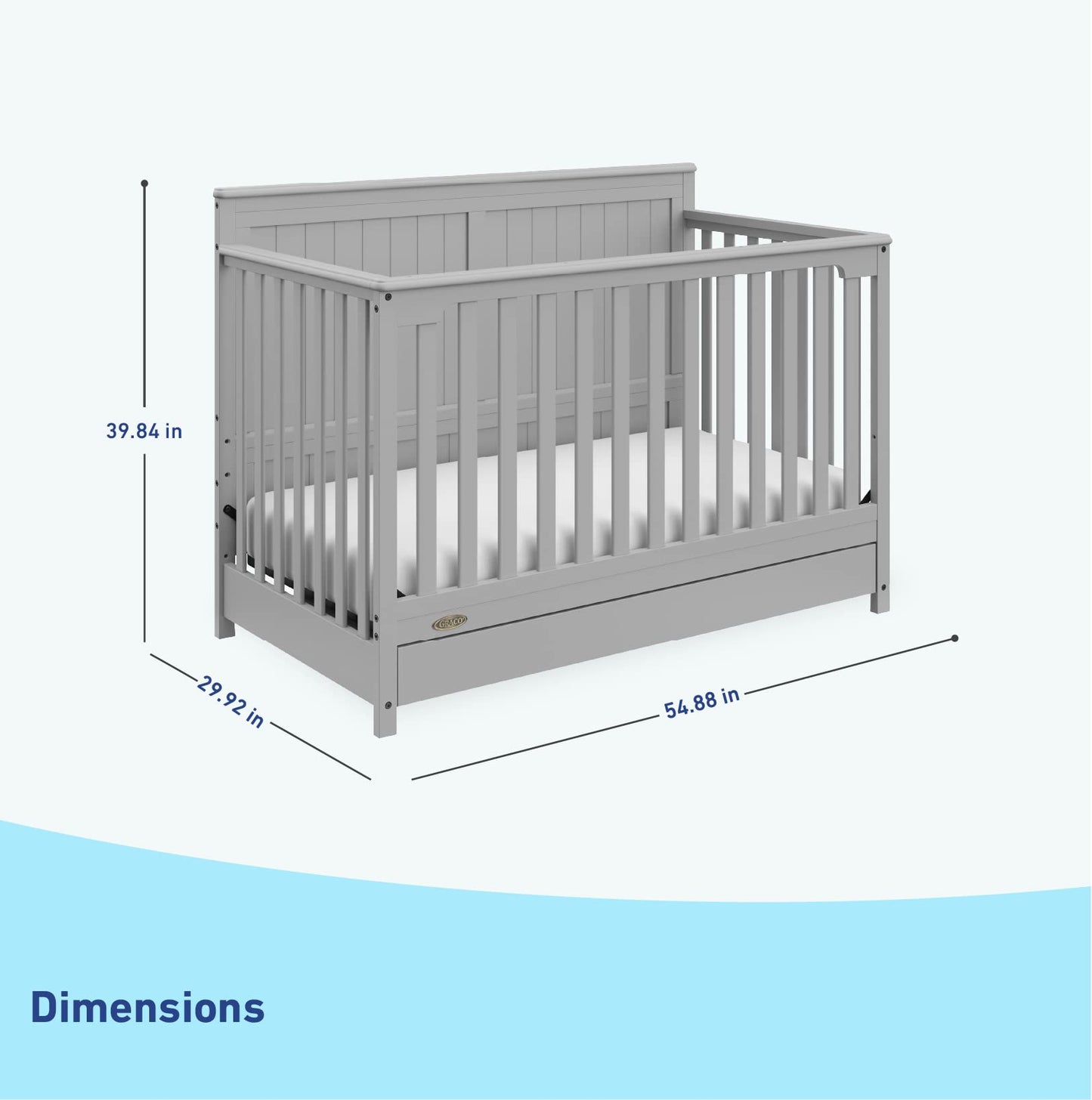 Graco Hadley 5-in-1 Convertible Crib with Drawer (Pebble Gray) - GREENGUARD Gold Certified, Crib with Drawer Combo, Full-Size Nu
