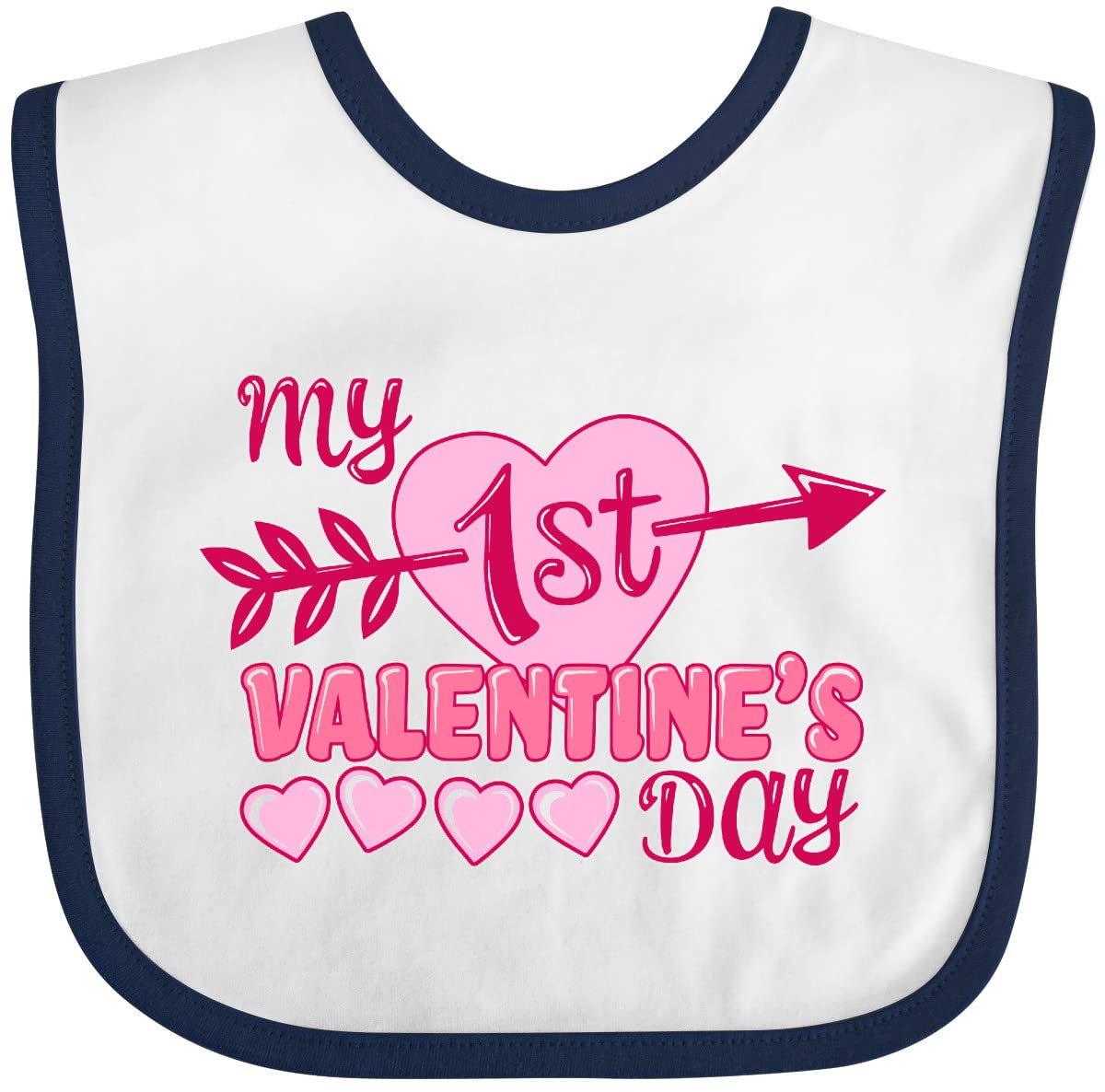 Inktastic My First Valentine 'S Day With Pink Heart And Arrow Baby Bib White And Navy 39970