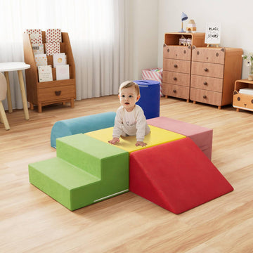 6 Piece Foam Climbing Blocks For Toddlers, Baby Climbing Gym With Ultra High Density Foam For Crawling And Sliding, Indoor Soft