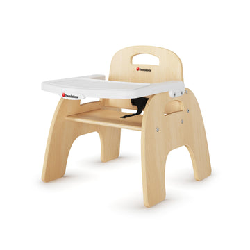 Foundations Easy Serve 9 Wood Feeding Chair for Toddlers, Adjustable Harness, Removable Dishwasher Safe Tray, No Tip    Base, Ba