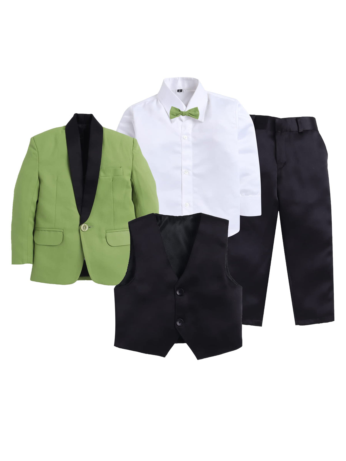 Jeetethnics Boys Green Coat Suit Set With Waistcoat Shirt And Trousers (9090H)