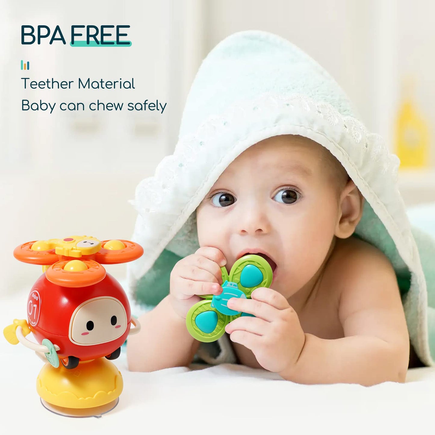3Pcs Suction Cup Spinner Toy For Baby High Chair Toys 6-12-18,Baby Toys 6 To 12 Months Infant Helicopter Spinning Bath Toys Mont
