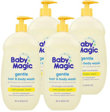 Baby Magic Gentle Hair & Body Wash, Soft Powder Scent, 30 Fl Oz, Pack Of 4, With Nourishing Calendula And Coconut Oil