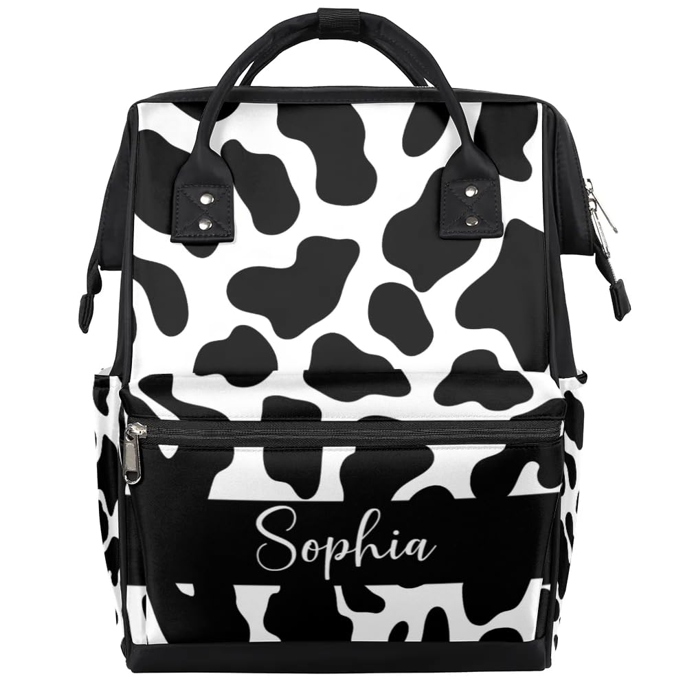 SPYORBKX Personalized Diaper Bag Backpack for Baby Boy Nappy Backpack for Mom Waterproof Diaper Boy Bag for Dad Mom Gifts Cow Pr