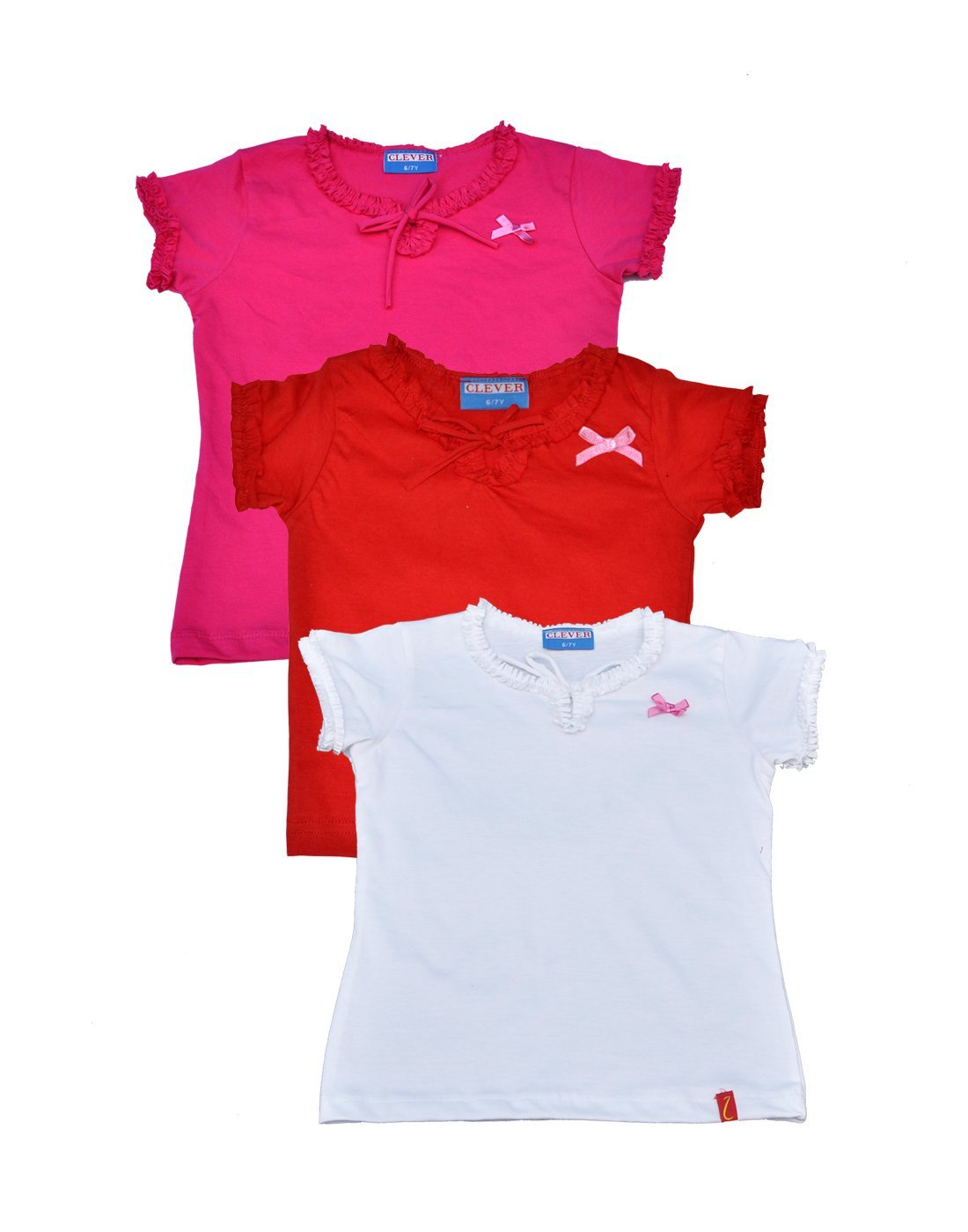 Clever Baby Girls Tshirt(ZCGT004REDPNKWHT1011Yrs_Multi_1011 Years)