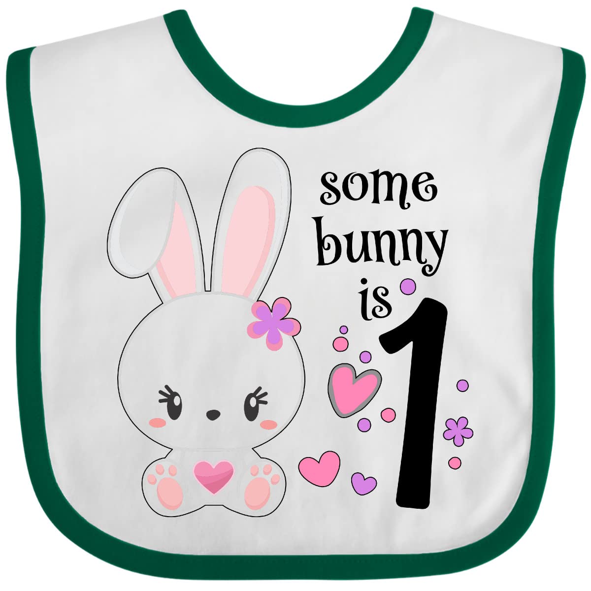 Inktastic Somebunny Is One- First Birthday Bunny Baby Bib White And Green 34331