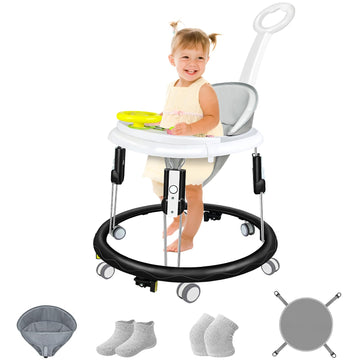 Foldable Baby Walker For Boys And Girls, 5-In-1 Baby Walker With Wheels, Adjustable Height Toddler Activity Walker With Music Tr