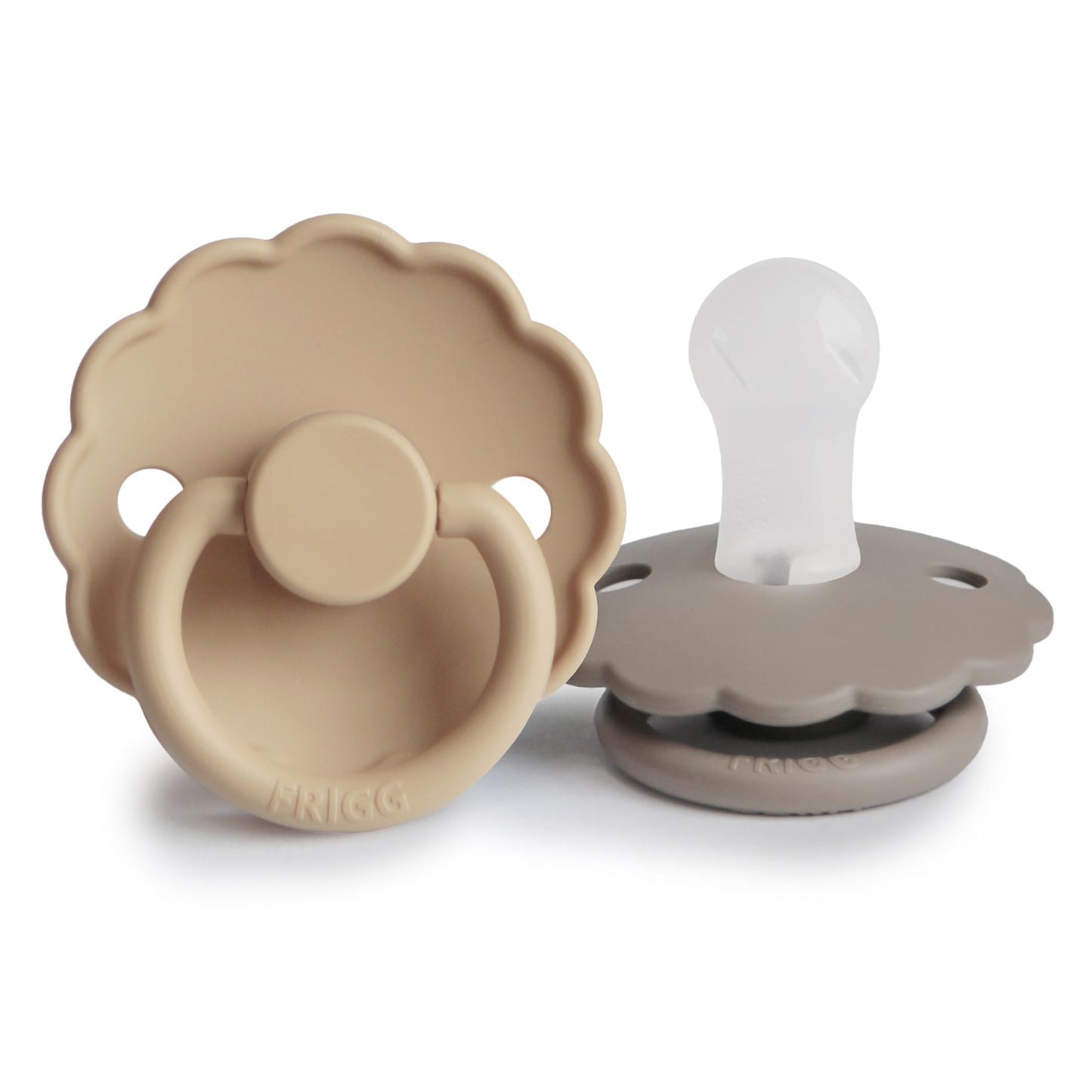 FRIGG Daisy SilkySoft Silicone Baby Pacifier | Made in Denmark | BPA-Free (Croissant/Portobello, 0-6 Months)