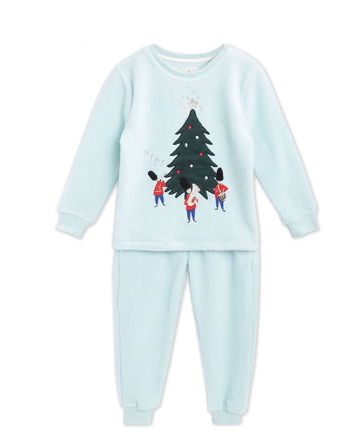 Cherry Crumble Sky Blue Applique Polyester Full Sleeves Round Neck Christmas Wear Regular Fit Applique Winter Nightsuit for Boys