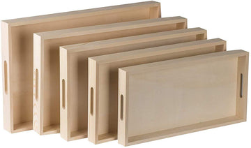 10 Sets Of Hammont Wooden Nested Serving Trays - 5 Piece Set Of Rectangular Shape Wood Trays (Case Of 10 Sets, 50 Trays Total) F