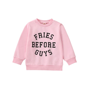 Toddler Baby Girl Valentines Day Outfit Crewneck Sweatshirt Long Sleeve Pullover Sweater Shirt Spring Clothes (Fries Before Guys