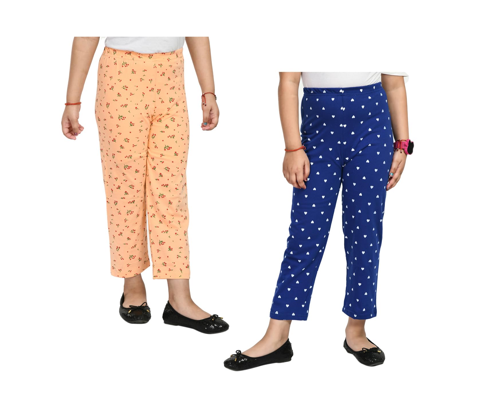 indi weaves Pack of 2 Girls Cotton Printed Pyjama | Soft Breathable Elastic Waist Night Pants for Girls | Comfortable Lounge Wea