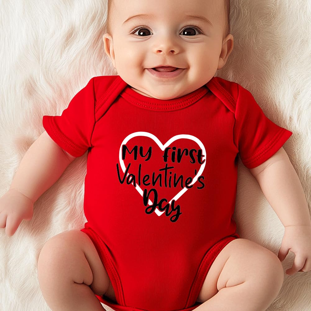Hrcfbk Infant Newborn Baby Boys Girls My First Valentine'S Day Bodysuit Short Sleeve Romper Layette Set(Red 3,0-3Months)
