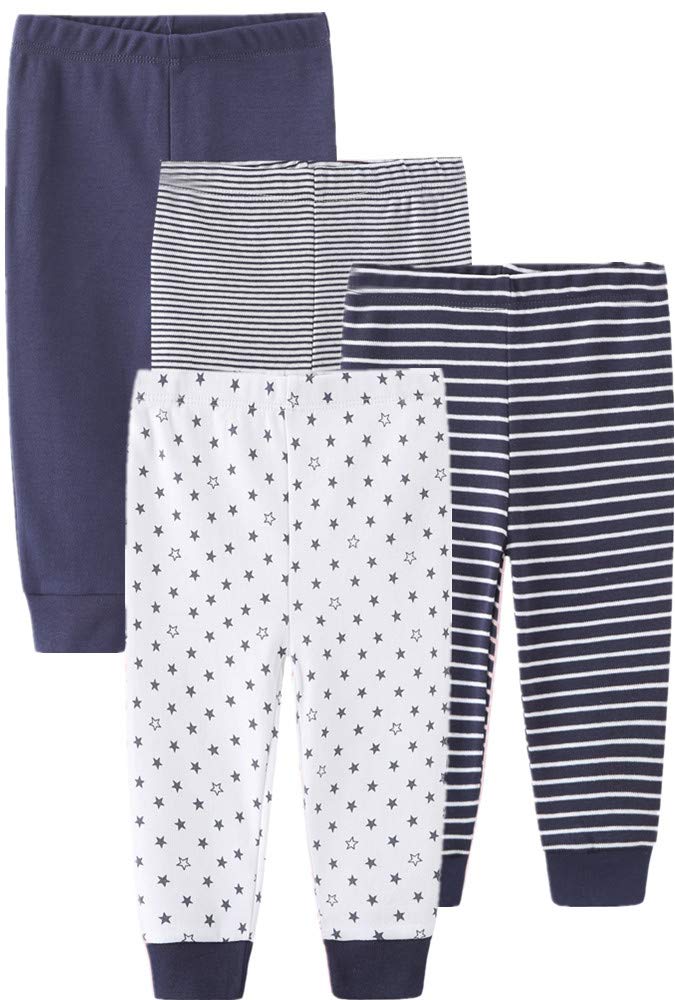 Kiddiezoom 4-Pack Newborn Pants Baby And Toddler Unisex Cotton Trousers Pants