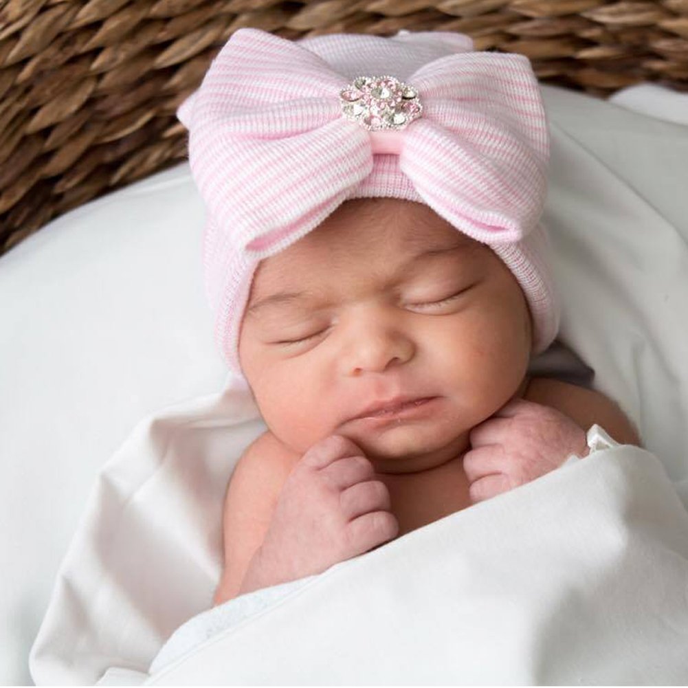 Dreshow Bqubo Newborn Hospital Hat Infant Baby Hat Cap With Big Bow Soft Cute Knot Nursery Beanie