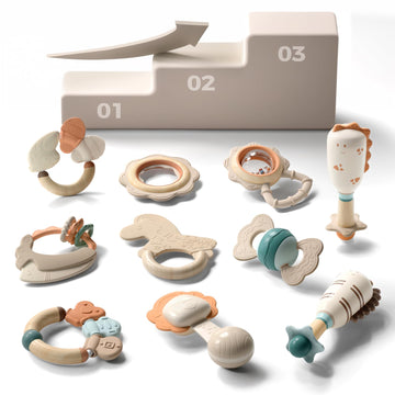 Evoceler Softness Staged Teething Toys (30 Super Soft, 50 Soft, 70 Regular) for Baby Teething Relief - 10 Pcs Pacifier-Grade Sil