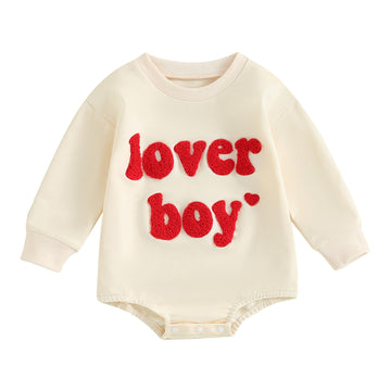 Yingisfitm Baby Boy Valentines Day Outfit Sweatshirt Romper Long Sleeve Bubble Onesie Newborn Winter Clothes Lover Boy (Beige-Lo