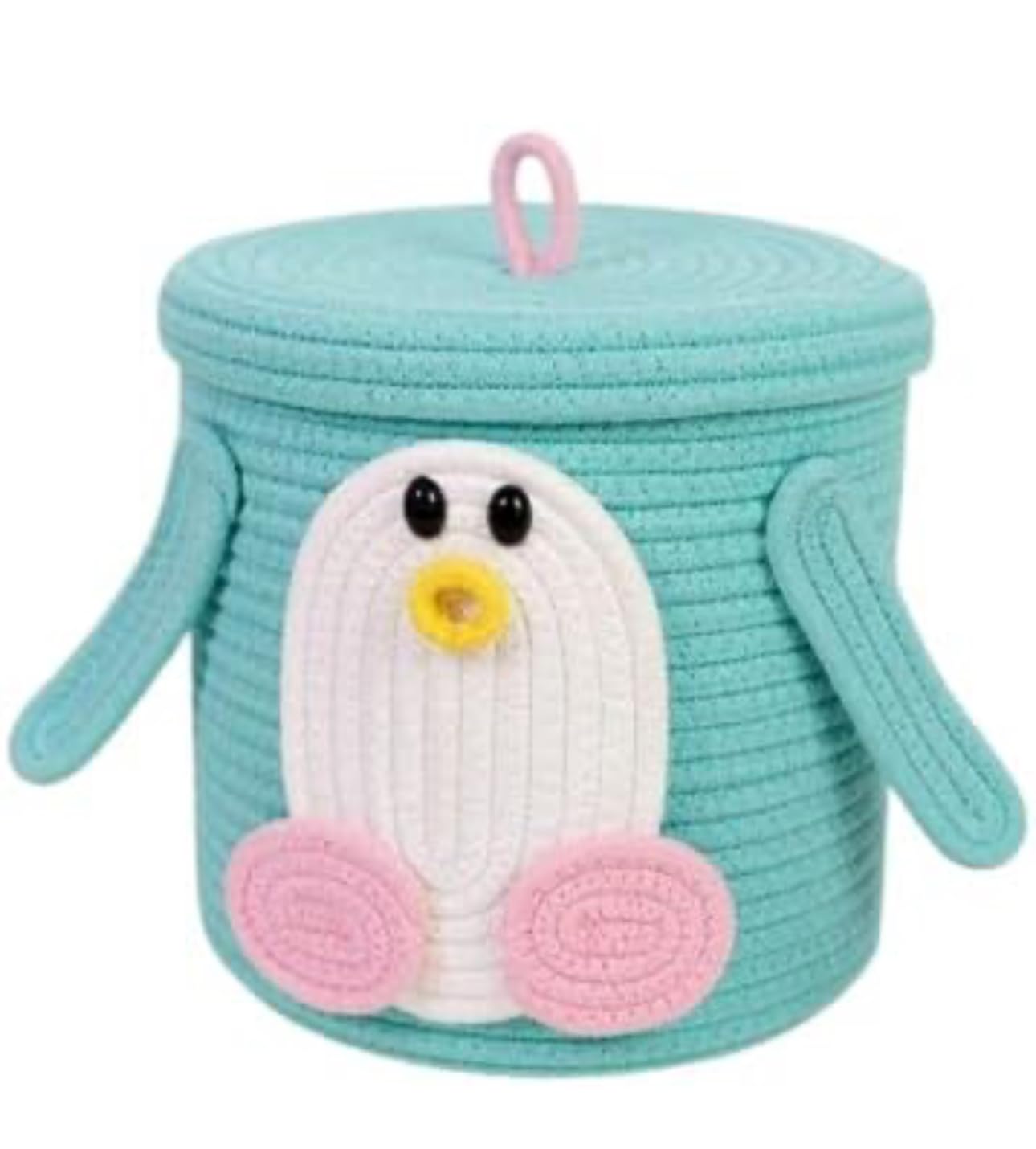 DOLCE CASA Kids Lid Basket With Beautiful Characters  Rope Storage Basket For Baby Diaper, Stuffed Animal Storage Bin Rope Bask