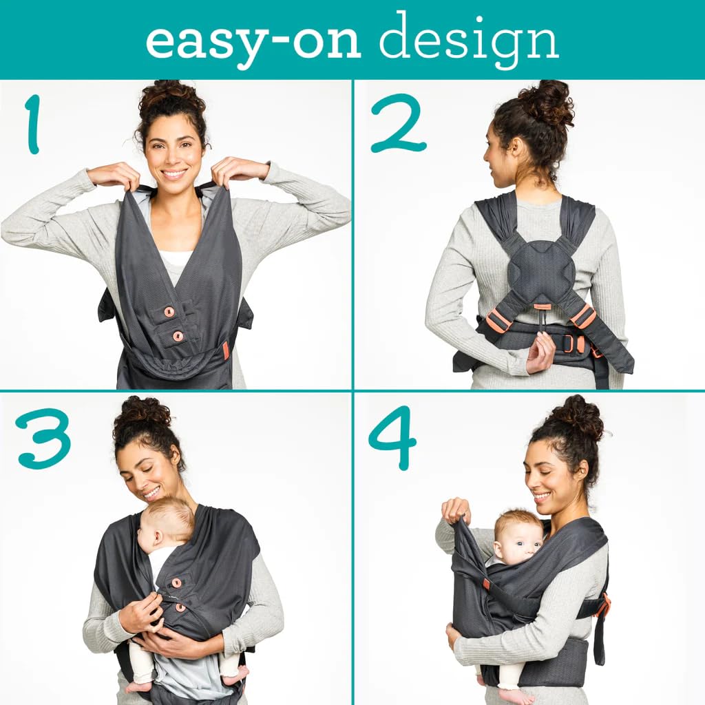 Infantino Hug & Cuddle Adjustable Hybrid Wrap - Black Soft And Simple Pressure Relief Ergonomic Wrap Carrier With Quilted Privac