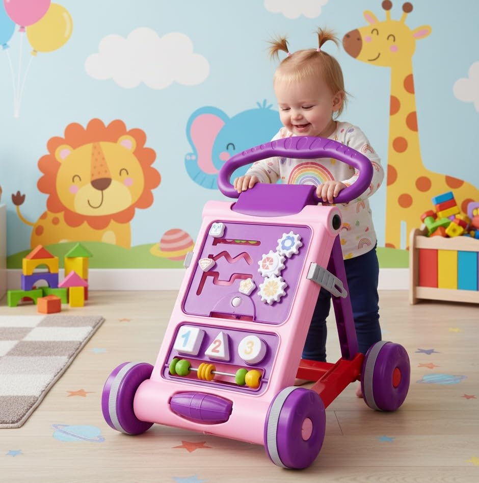 GoyalS Baby Activity Walker  Toddler Learning Toys Push Walker For 6 Months 15 Months (Pink)