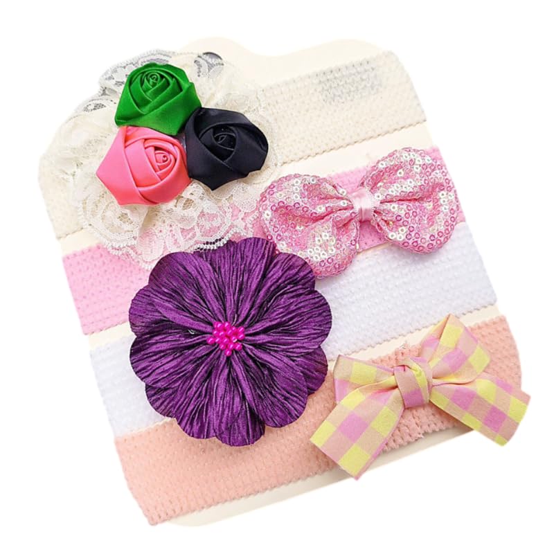 Syga 4 Piece Baby Headband Set, Stretchable Handmade Nylon Bow And Flower Headdress For Newborn Infant Toddlers Kids03 YearsT