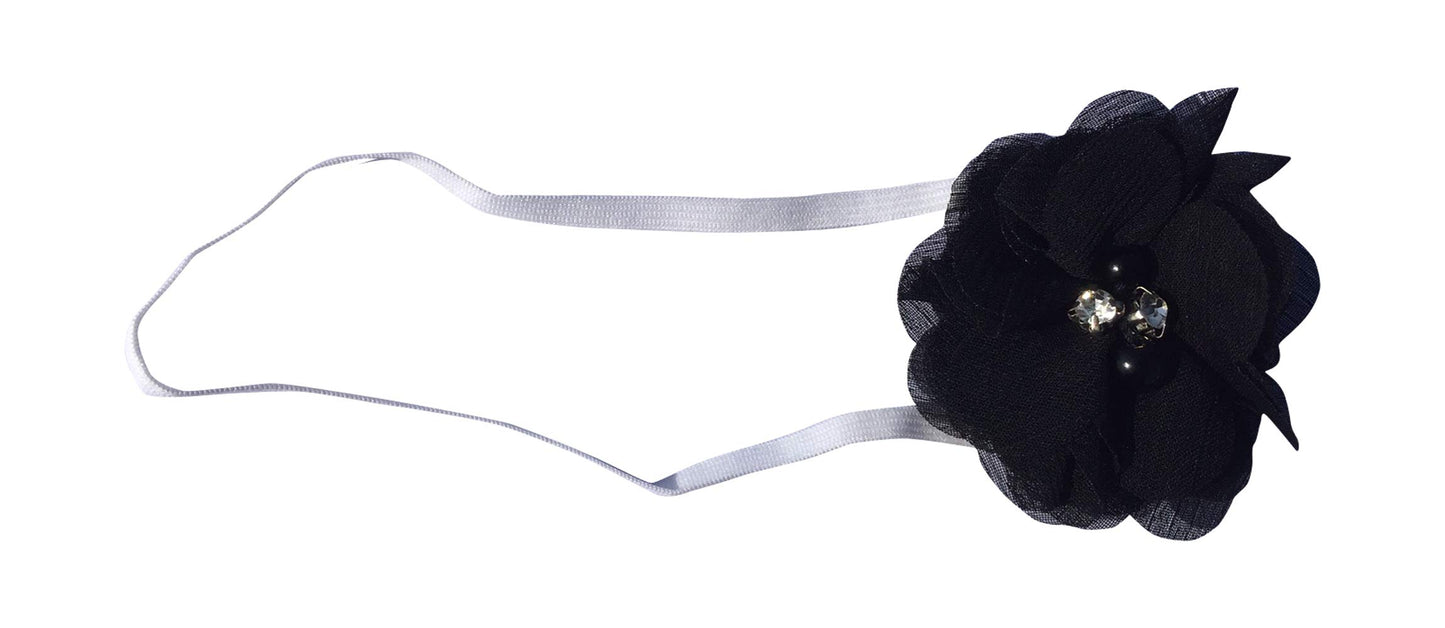 Akinoskids Babygirl Newborn Black Elastic Soft Headband Embellished With Diamond Pearl.Kids Hair Accessory