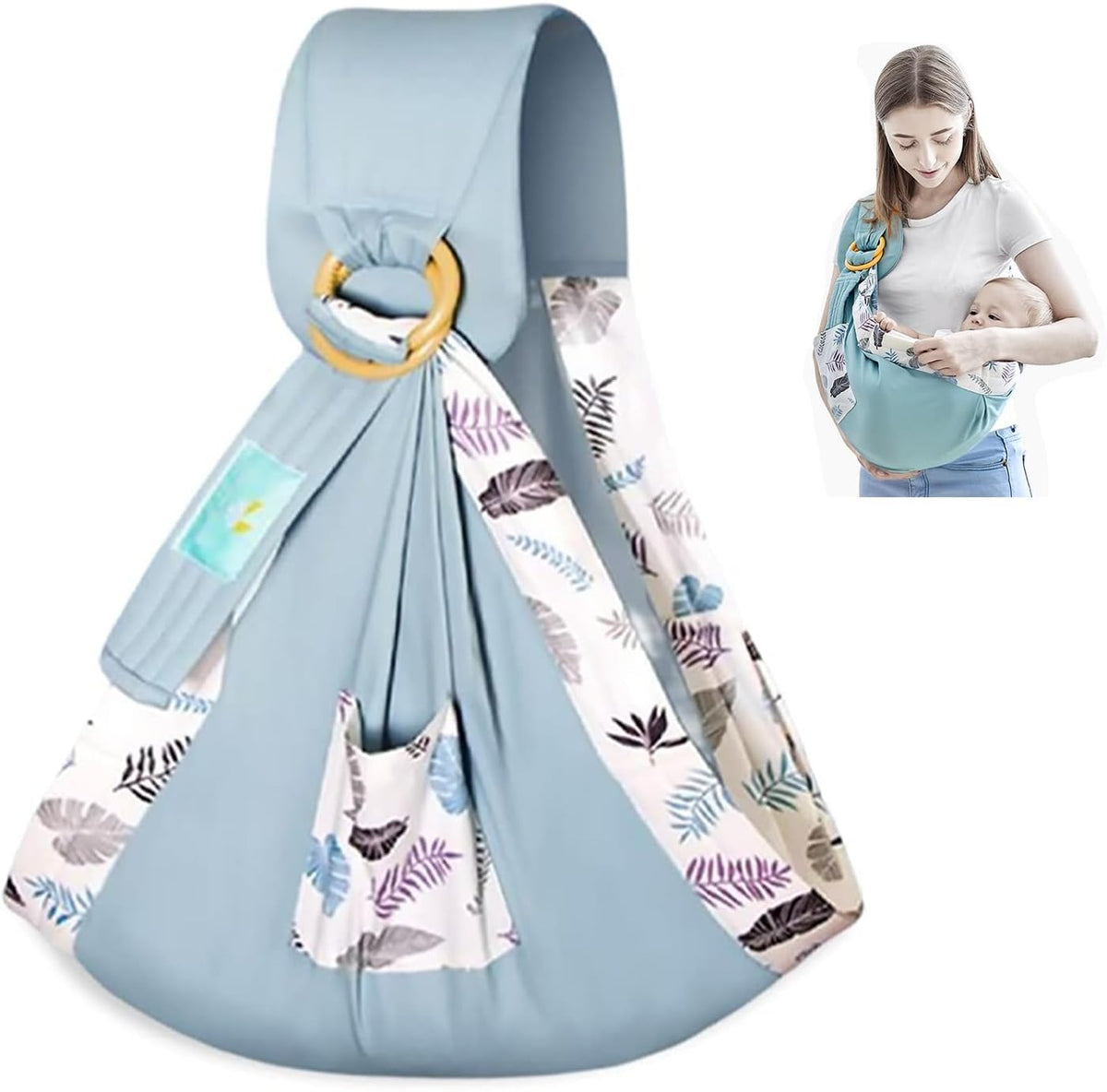 AMPLIN Baby Sling Carrier Newborn, Adjustable Easy Wearing Baby Nursing Warp Sling, New Mom Dad Soft Cotton Infant Front Holder 