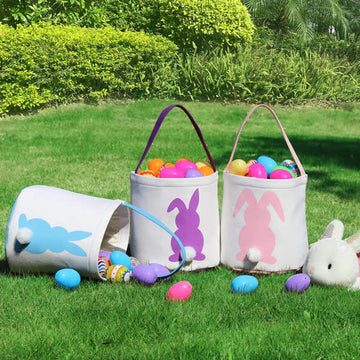 Sunboom 3 Pack Easter Baskets For Kids Empty, Easter Egg Hunt Basket With Handle - Easter Bunny Baskets For Boys & Girls, Canvas